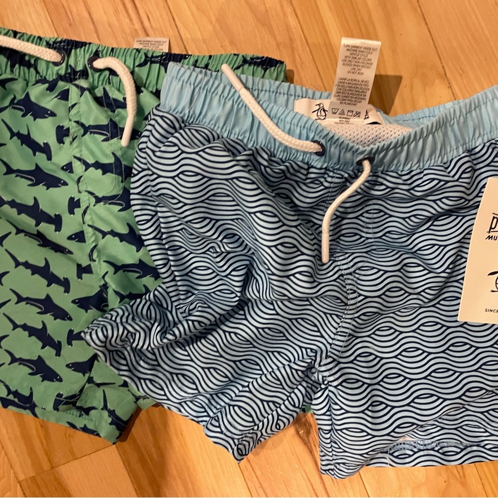 Original Penguin Kids Swim Trunks - Green and Blue